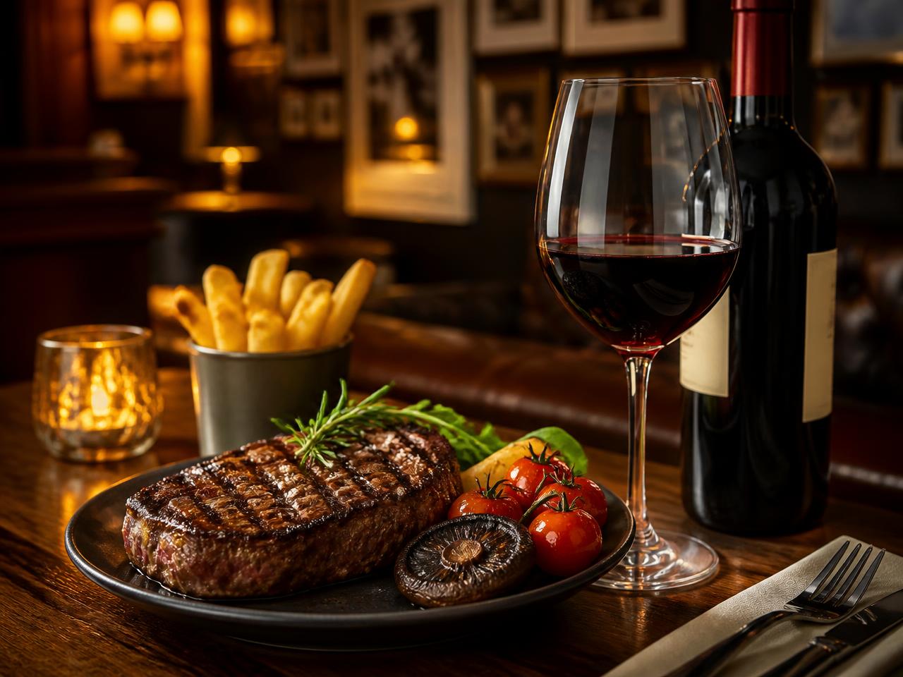 Steak Night with steak and wine at Benny Mack's